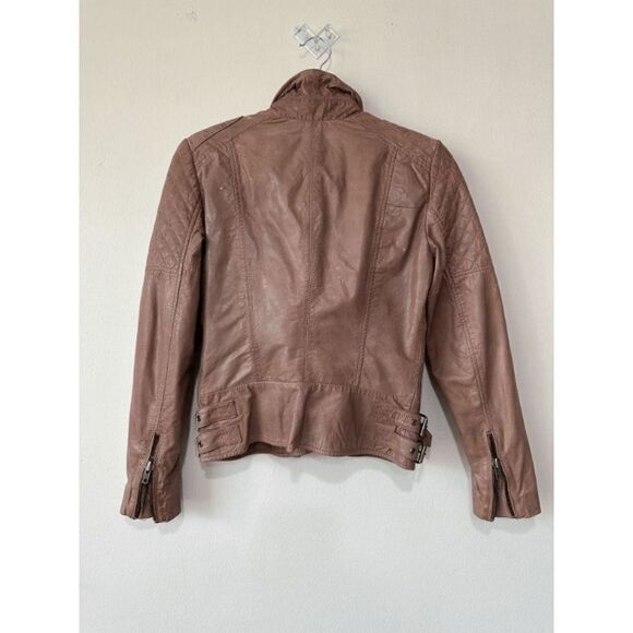 Muubaa Rokel Taupe Leather Biker Jacket Size US 2 - Picture 9 of 16